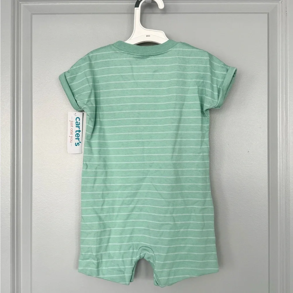 NWT Carter's Mint Green Striped Dino Romper with Sun Detail